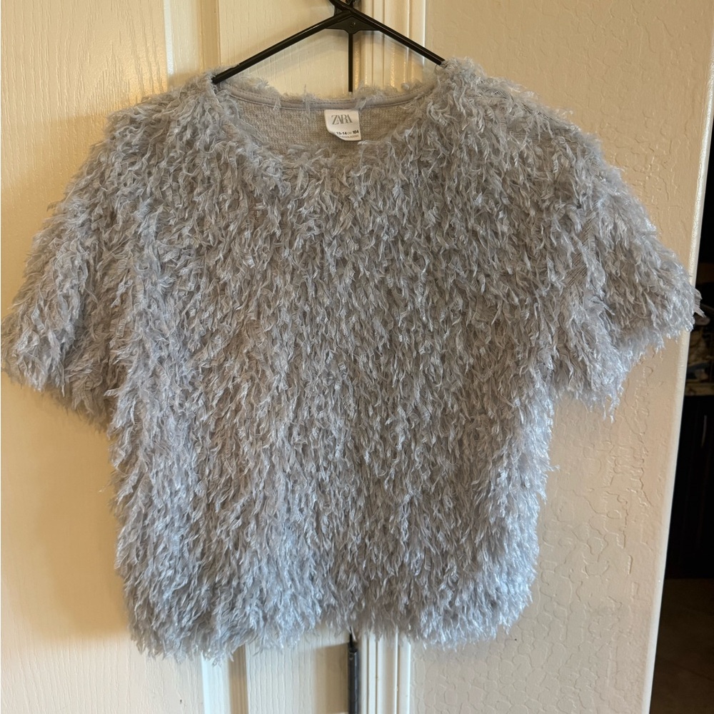 Zara Gray Textured Short Sleeve Top